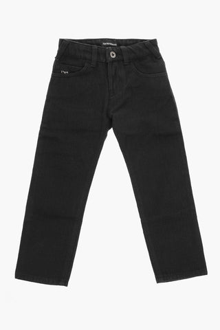 EMPORIO Solid Color Jeans with Logoed Side Band
