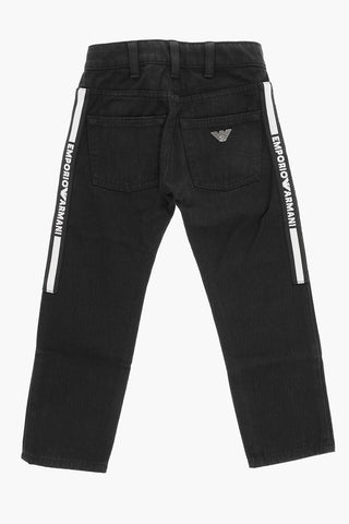 EMPORIO Solid Color Jeans with Logoed Side Band