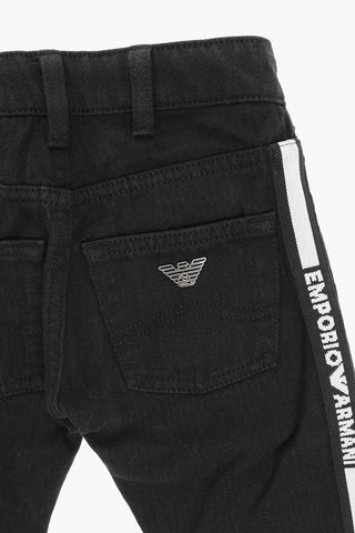 EMPORIO Solid Color Jeans with Logoed Side Band