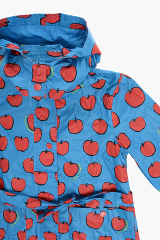 Waterproof Trench Coat with Apples Print and Hood
