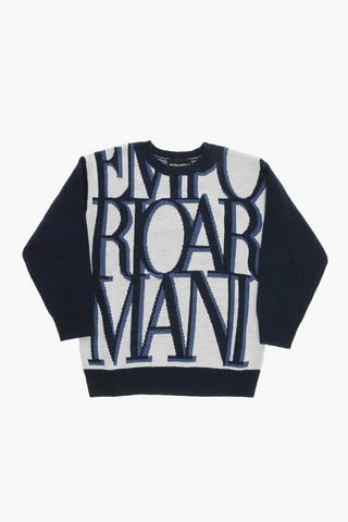 EMPORIO Two-Tone Crew-neck Sweater with Logo on the Front