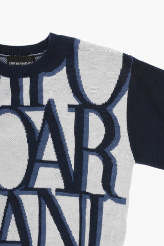 EMPORIO Two-Tone Crew-neck Sweater with Logo on the Front