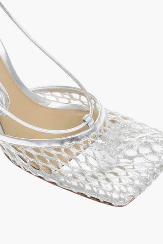 Sandali in Mesh Lamè con Lacci alla Caviglia 9cm