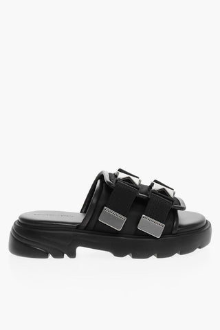 Double-buckle BOMBER Leather Sliders