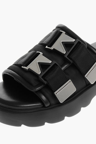 Double-buckle BOMBER Leather Sliders