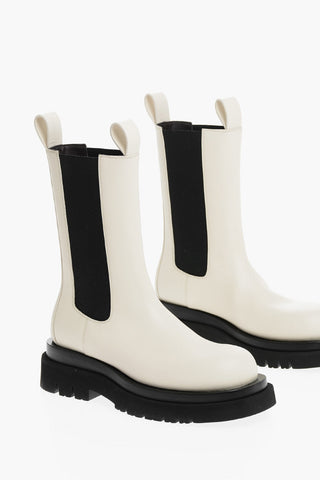 Leather TIRE Mid Chelsea Boots with Contrasting Elastics and Sole