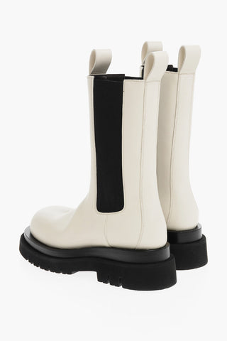 Leather TIRE Mid Chelsea Boots with Contrasting Elastics and Sole