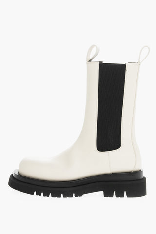 Leather TIRE Mid Chelsea Boots with Contrasting Elastics and Sole