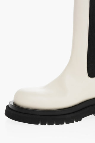 Leather TIRE Mid Chelsea Boots with Contrasting Elastics and Sole