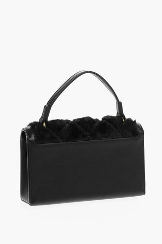 LOVE Solid Color Handbag with Faux Fur Detail and Removable Chain Shoulder Strap