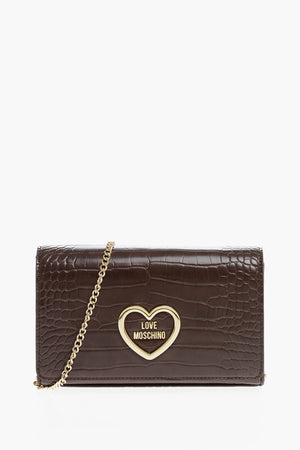 LOVE Faux Leather Crocodile-Effect Bag with Gold Chain