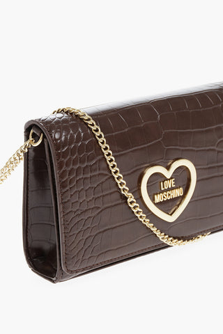 LOVE Faux Leather Crocodile-Effect Bag with Gold Chain