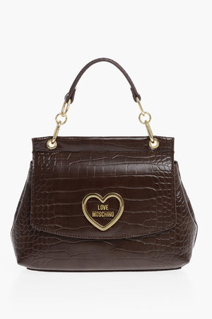 LOVE Faux Leather Croc-Effect Bag with Gold Details and Removable Strap