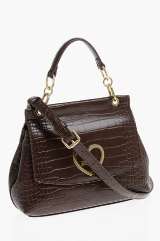 LOVE Tasche aus Kunstleder mit Krokodilprägung, goldenen Details und abnehmbarem Schulterriemen