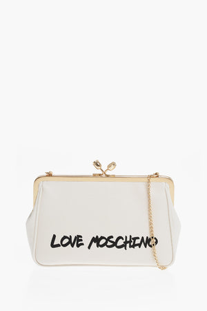 LOVE Solid-Color Handbag with Printed Logo and Removable Chain Strap