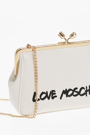 LOVE Solid-Color Handbag with Printed Logo and Removable Chain Strap