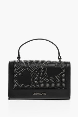 LOVE Faux Leather Stud-Embellished Handbag with Chain