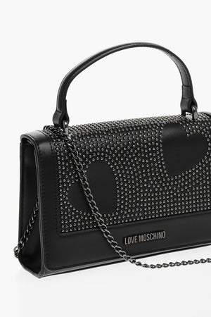 LOVE Faux Leather Stud-Embellished Handbag with Chain