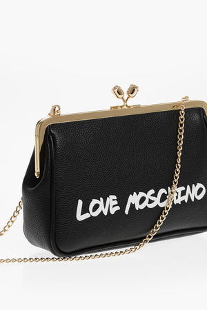 LOVE Solid-Color Handbag with Printed Logo and Removable Chain Strap