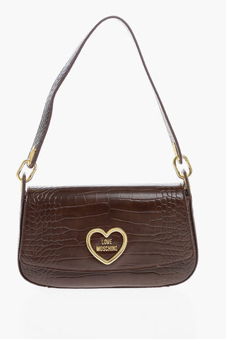 LOVE Faux Leather Croc-Effect Shoulder Bag with Gold Heart