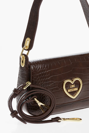 LOVE Borsa a Spalla in Ecopelle effetto Coccodrillo con Cuore Dorato