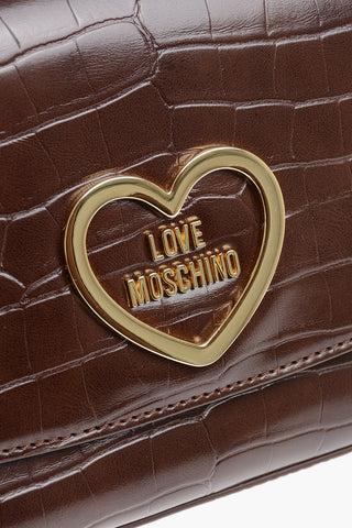 LOVE Faux Leather Croc-Effect Shoulder Bag with Gold Heart