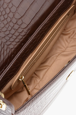 LOVE Faux Leather Croc-Effect Shoulder Bag with Gold Heart
