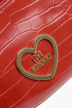 LOVE Faux Leather Croc-Effect Hobo Bag with Gold Heart