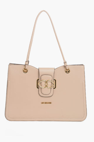 Textured Faux Leather BRIDGE Tote Bag with Heart Shaped Gold Closure