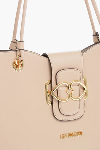 Textured Faux Leather BRIDGE Tote Bag with Heart Shaped Gold Closure