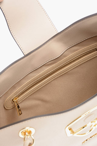 Textured Faux Leather BRIDGE Tote Bag with Heart Shaped Gold Closure