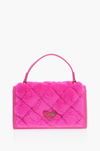 LOVE Faux Leather Hand Bag with Faux Fur Details