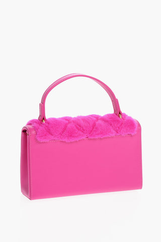 LOVE Faux Leather Hand Bag with Faux Fur Details