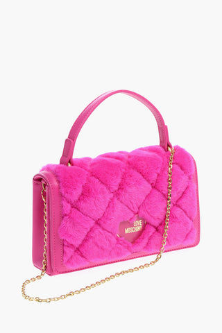 LOVE Faux Leather Hand Bag with Faux Fur Details