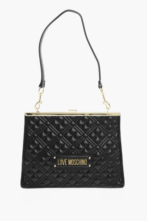 LOVE Borsa a Spalla Trapuntata in Ecopelle con Dettagli Dorati