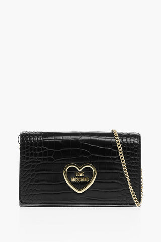 LOVE Faux Leather Crocodile-Effect Bag with Gold Chain