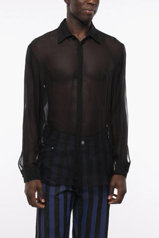 Camicia in Chiffon di Seta con Abbottonatura Nascosta