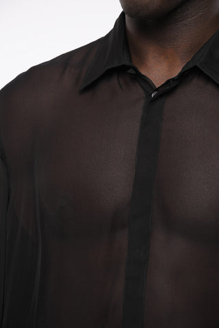 Camicia in Chiffon di Seta con Abbottonatura Nascosta
