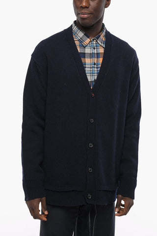 MM4 Wool Blend Cardigan with Suede Patches