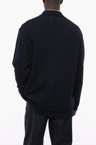 MM4 Wool Blend Cardigan with Suede Patches