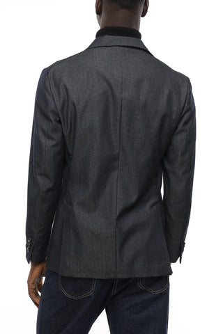 Blazer Sfoderato Monopetto con Effetto Denim