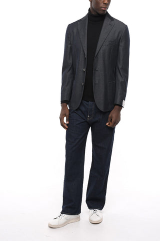 Blazer Sfoderato Monopetto con Effetto Denim