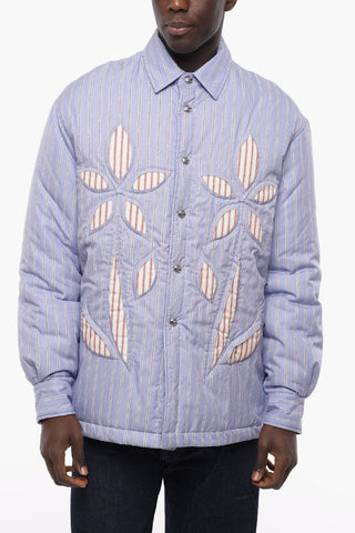 Pencil Striped Padded Jacket with Cut-Out Details