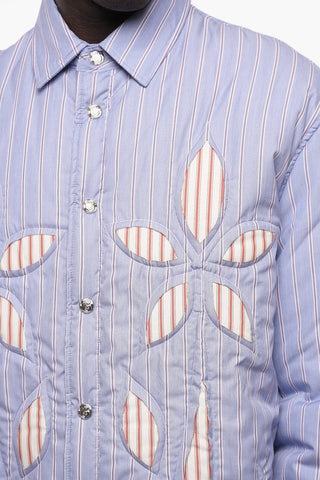 Pencil Striped Padded Jacket with Cut-Out Details