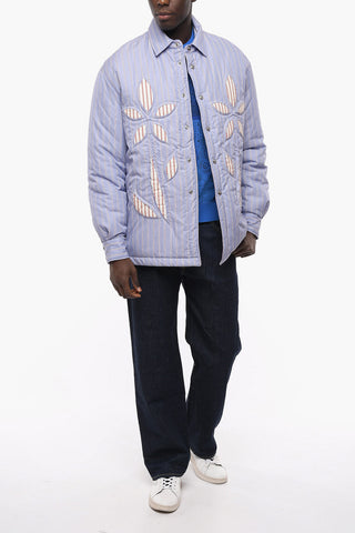 Pencil Striped Padded Jacket with Cut-Out Details