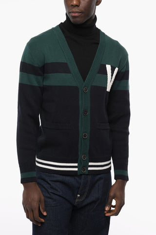 Two-tone COLLEGE Cotton Cardigan with Embroidered Logo