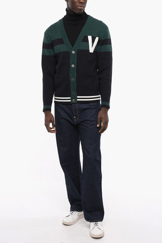 Two-tone COLLEGE Cotton Cardigan with Embroidered Logo