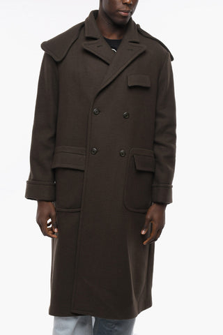 2-2 Virgin Wool DOBBY Double Breasted Coat with Removable Hood
