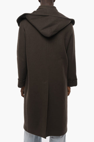 2-2 Virgin Wool DOBBY Double Breasted Coat with Removable Hood