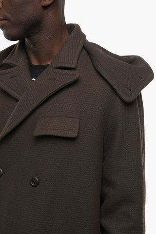 2-2 Virgin Wool DOBBY Double Breasted Coat with Removable Hood